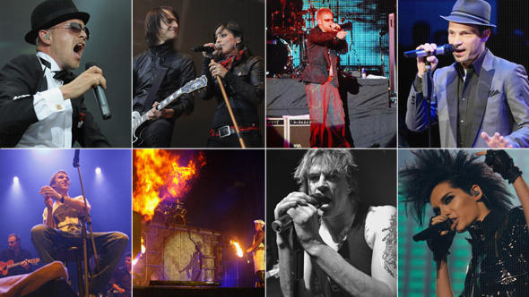 Collage of German musicians: Jan Delay, Silbermond, Peter Fox, Roger Cicero, Clueso, Rammstein, Toten Hosen, Tokio Hotel