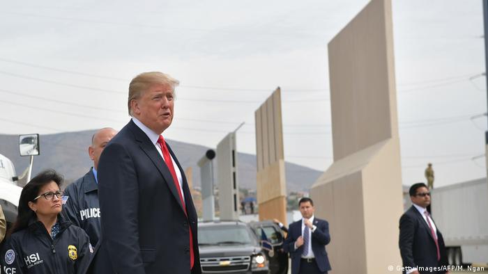 US President Donald Trump inspects border wall prototypes in San Diego, California on March 13, 2018