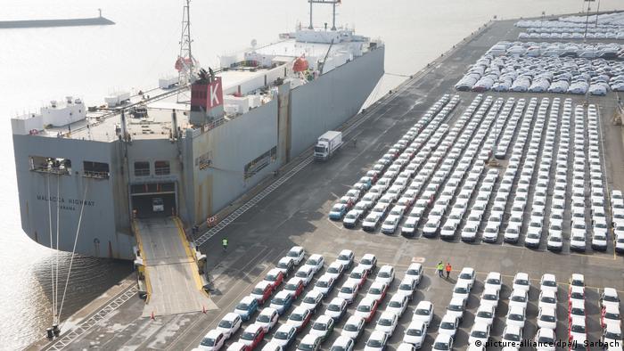 Audi (VW) cars being loaded at Emden in northern Germany