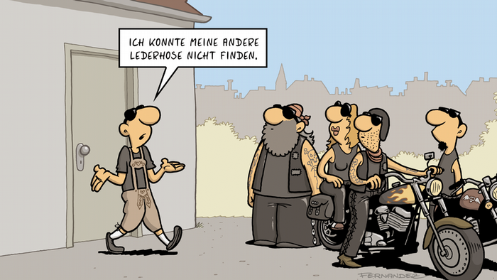  DW Euromaxx Comics von Fernandez Verstehen Sie Deutsch? Lederhose Rocker