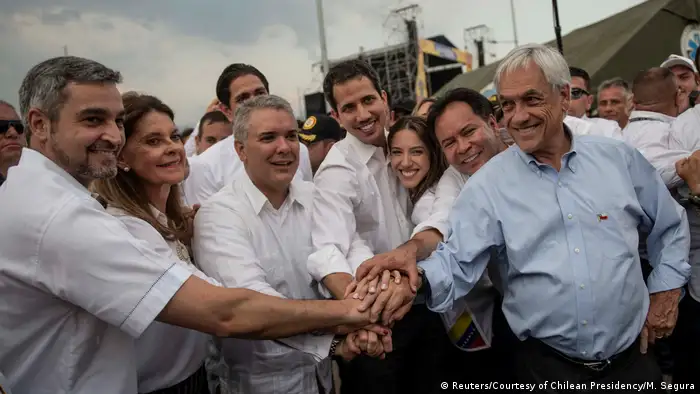 Kolumbien | Juan Guaido trifft Präsident Sebastián Piñera (Chile) und Iván Duque (Kolumbien) in Cucuta (Reuters/Courtesy of Chilean Presidency/M. Segura)