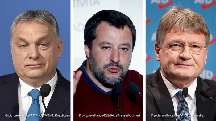 Orban (Fidesz), Salvini (Lega) i Meuthen (AfD)