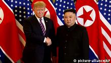 In this image made from video, U.S. President Donald Trump, left, meets North Korean leader Kim Jong Un at Metropole Hotel in Hanoi, Vietnam, Wednesday, Feb. 27, 2019. (Host Broadcast via AP) |