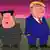 Карикатура - "Ким Чен Ын" и "Дональд Трамп" смотрят обиженно в разные стороны