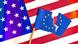 Zerrissene EU Fahne vor USA Fahne Handelsstreit zwischen USA und EU *** Ripped EU flag in front of Zerrissene EU Fahne vor USA Fahne Handelsstreit zwischen USA und EU *** Ripped EU flag in front of