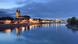 evening view over the Elbe to the festively illuminated cathedral in Magdeburg evening view over the Elbe to the festively illuminated cathedral in Magdeburg