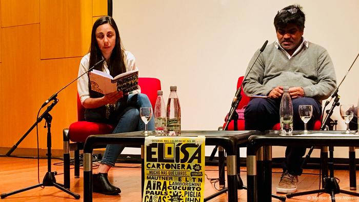 La escritora María Gómez y Washington Cucurto en Berlín.