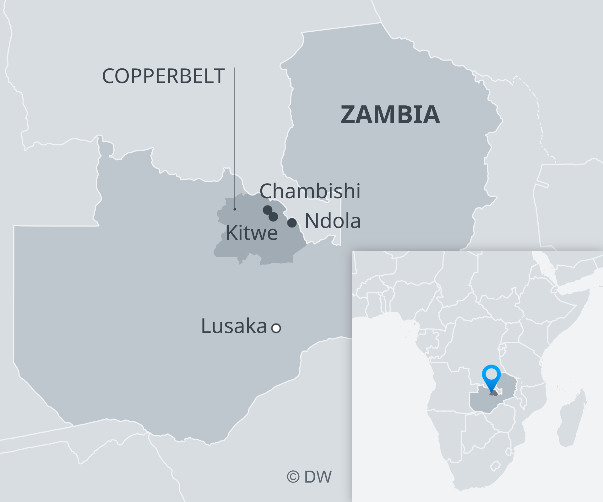 Map showing Zambia's Copperbelt 