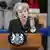 British Prime Minister Theresa May gives a speech in Grimsby, Lincolnshire