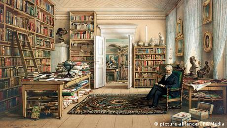 Alexander von Humboldt in his library in Berlin
