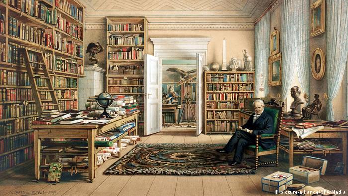 Alexander von Humboldt (1769-1859) in seiner Bibliothek, Chromolithographie von Eduard Hildebrant