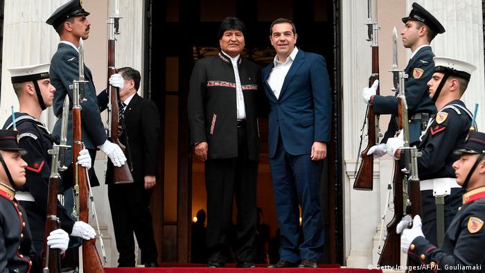 Griechenland Evo Morales, Präsident Bolivien & Alexis Tsipras in Athen (Getty Images/AFP/L. Gouliamaki)