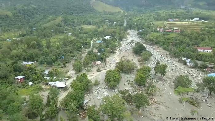A bird's-eye view shows the extent of destruction in Sentani, near Papua's capital, Jayapura