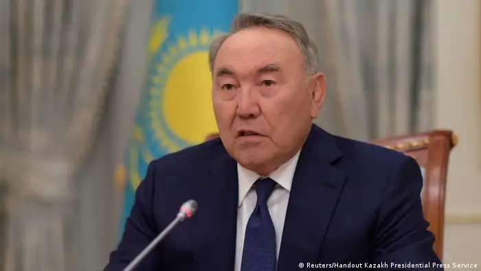 Kazakhstan's President Nursultan Nazarbayev speaks during a televised address to inform of his resignation in Astana, Kazakhstan March 19, 2019