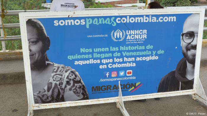 Cartel sobre migración venezolana en Colombia.
