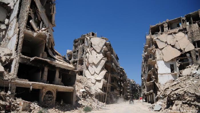 Zona residencial destruida en la ciudad de Alepo, Siria.