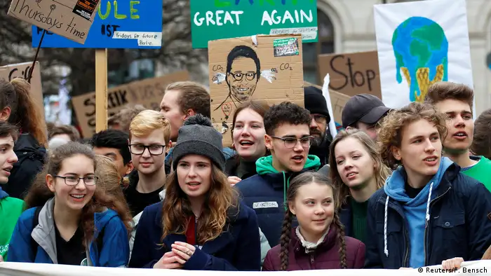 Luisa Neubauer and Greta Thunberg leading a Fridays for Future protest in Berlin