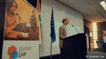 Julia Koch de Biolley, Deputy Head of the EU delegation to Lebanon, speaking in Beirut