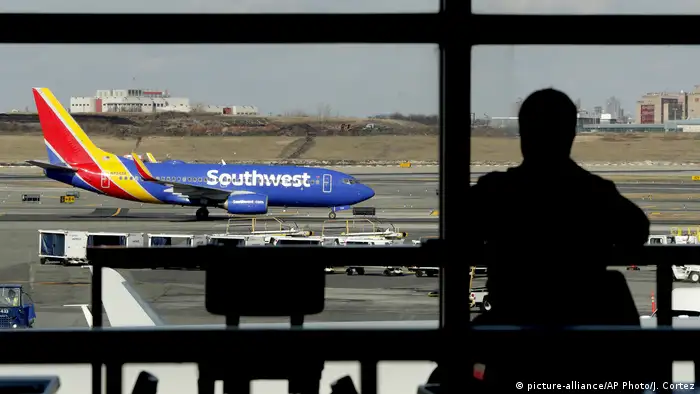 Southwest Airlines jet moves on a runway