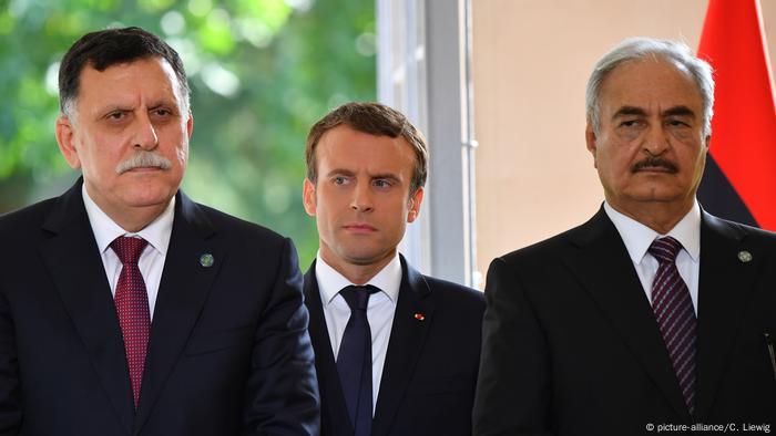 Emmanuel Macron, Fayez al-Sarraj und Khalifa Haftar