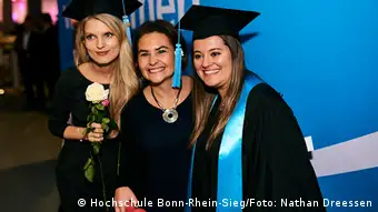 Olena Opanasenko, Oksana Gutsol and Giovanna Canela Pais at the graduation ceremony at Hochschule Bonn-Rhein-Sieg