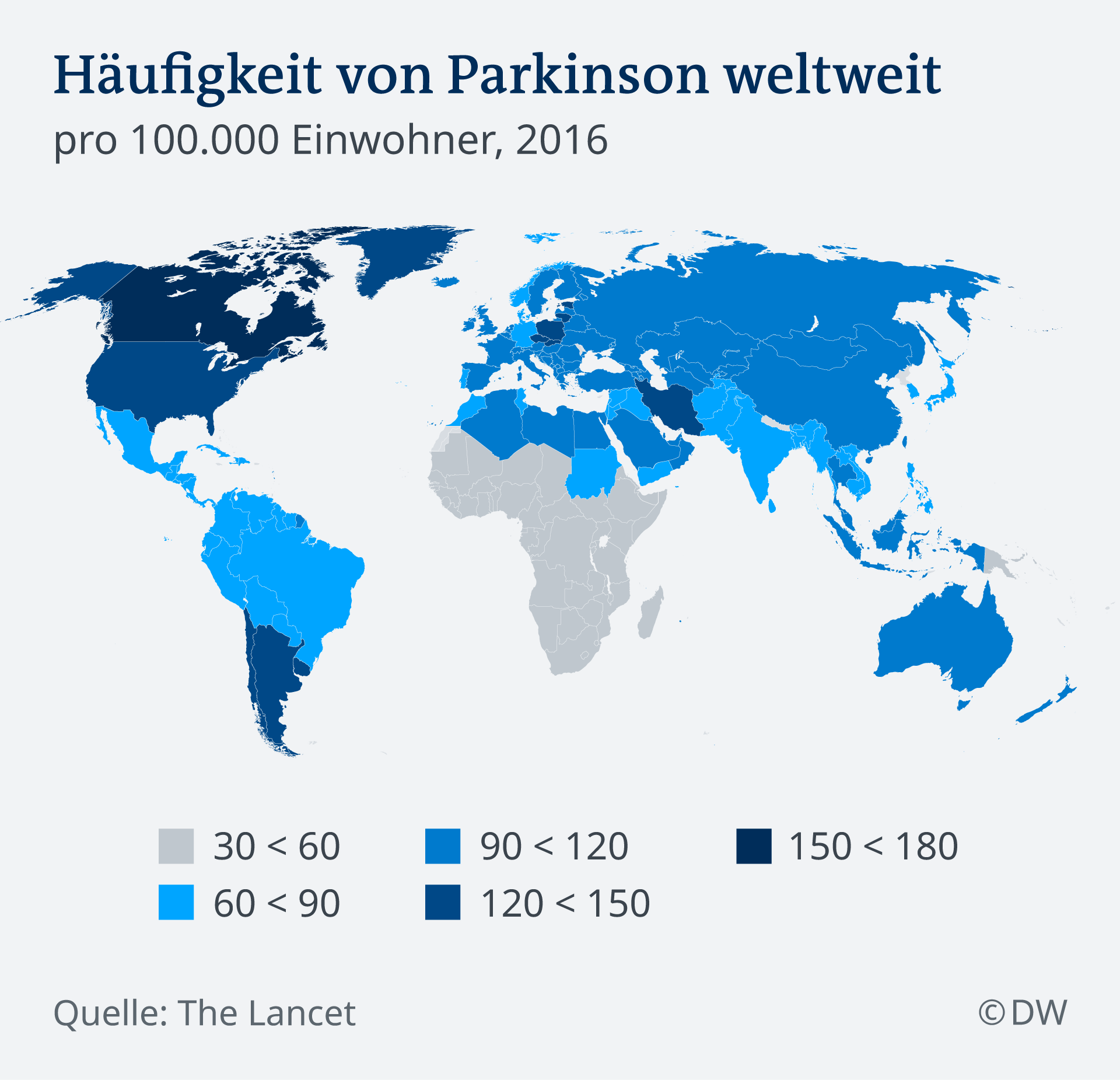 Infografik Karte Häufigkeit von Parkinson weltweit DE