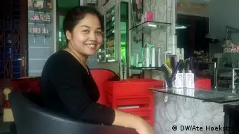 Sokunthea at her salon in a Phnom Penh suburb
