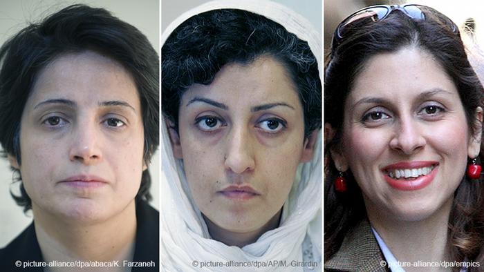 Profiles of three Iranian human rights activists (from left to right): Nasrin Sotoudeh, Narges Mohammadi, Nazanin Zaghari Profiles of three Iranian human rights activists (from left to right): Nasrin Sotoudeh, Narges Mohammadi, Nazanin Zaghari