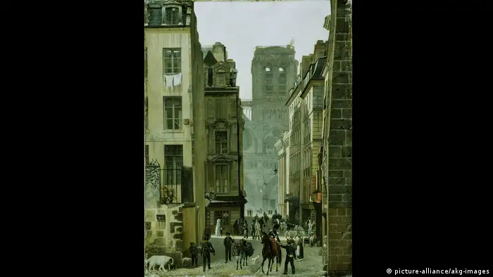 Notre Dame is seen through narrow streets in an oil painting (picture-alliance/akg-images)