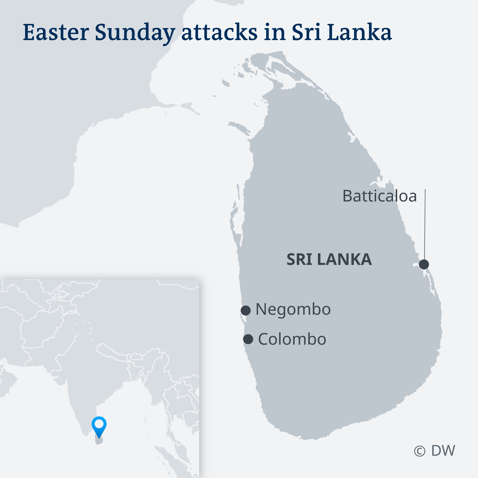 Infografik Karte Anschlagsserie auf Sri Lanka EN