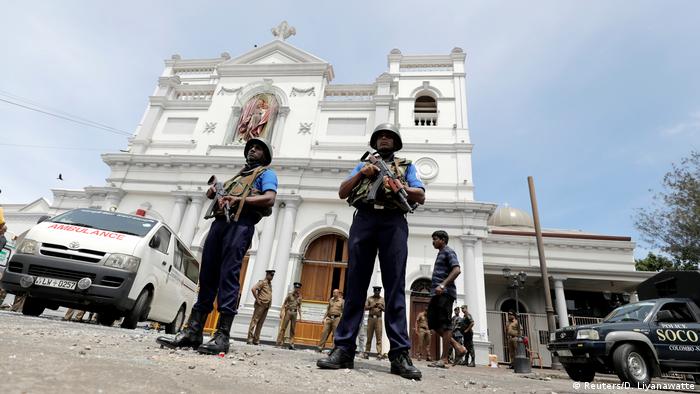 Sri Lankan military stand guard in front of St Anthony's in Colombo