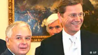 New German Foreign Minister Guido Westerwelle, right, and Polish President Lech Kaczynski during welcoming ceremony in Warsaw, Poland, Saturday, Oct. 31, 2009