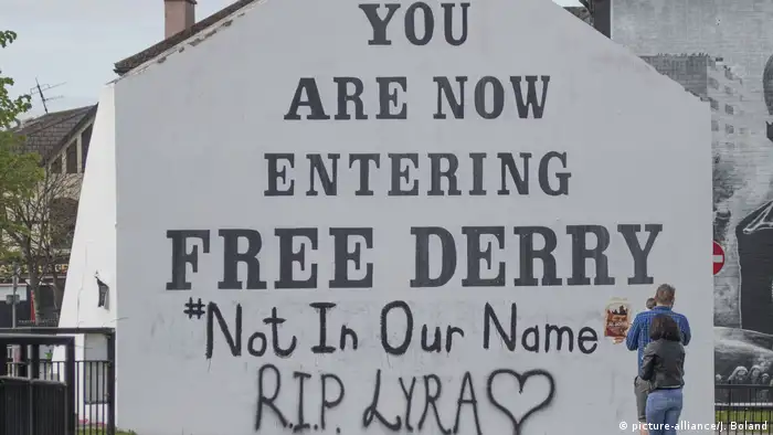 A message of condolence for 29-year-old journalist Lyra McKee which has been graffittied on to the Free Derry Corner