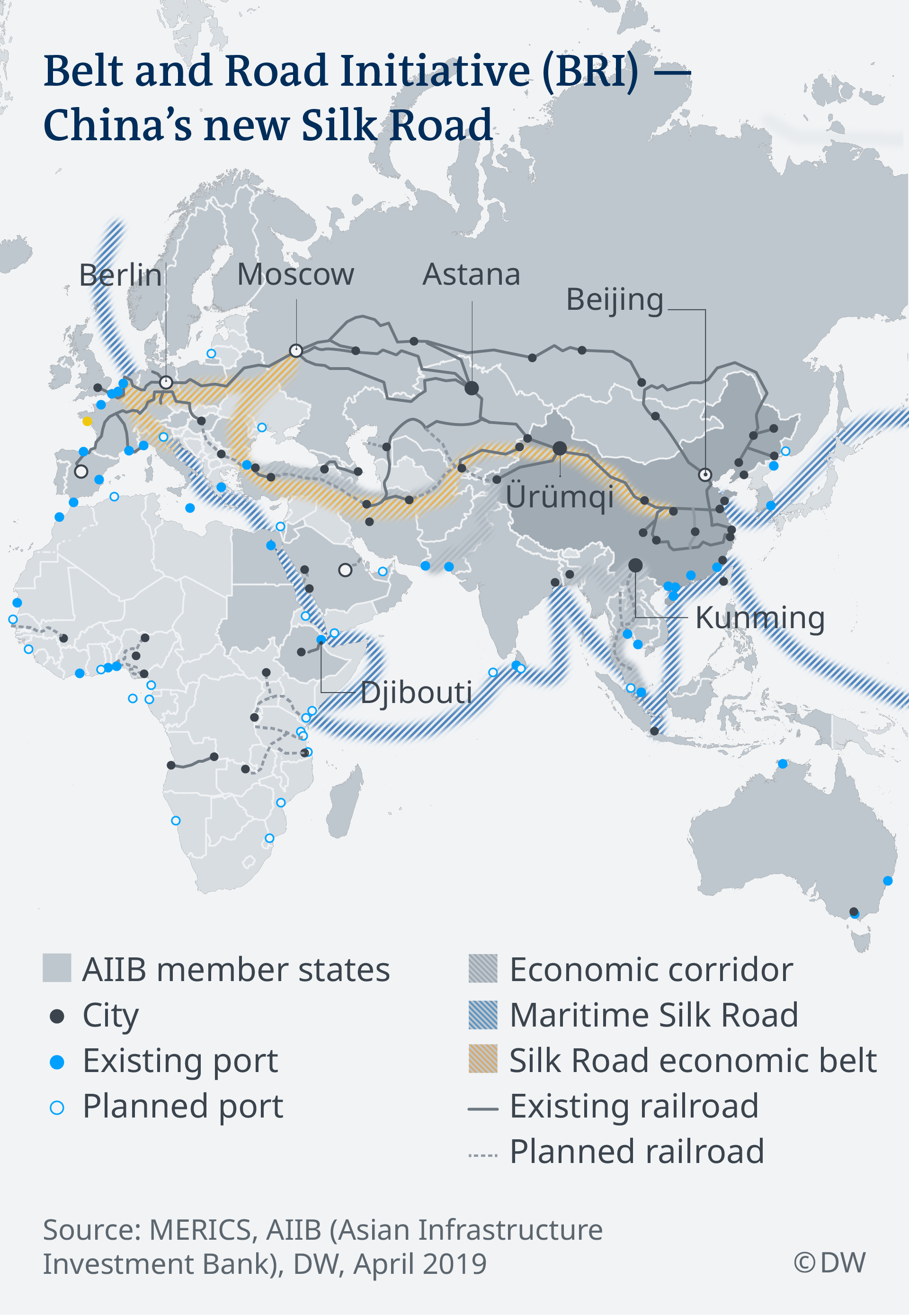 Carte montrant la nouvelle route de la soie en Chine