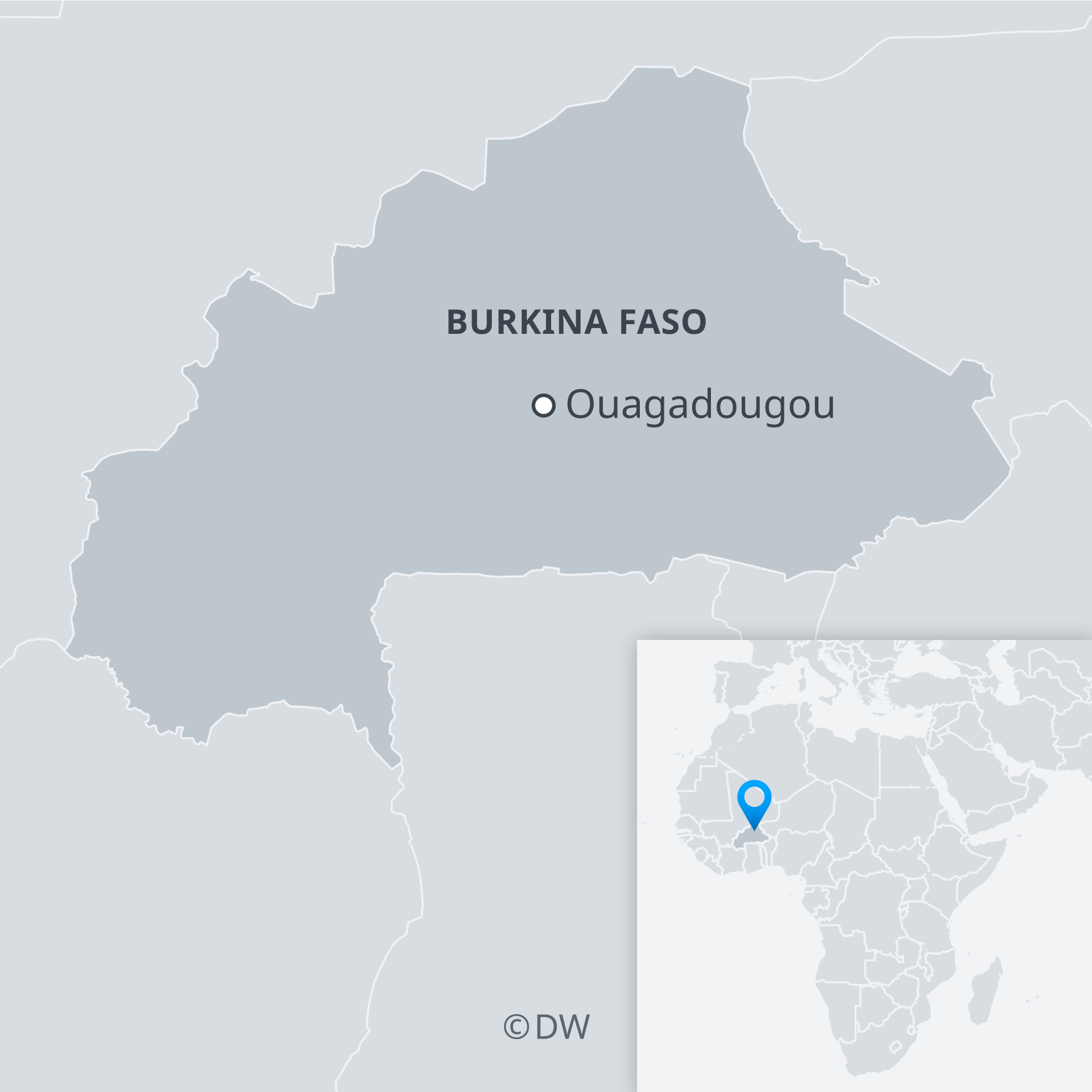 Infografik Karte Burkina Faso mit der Hauptstadt Ouagadougou