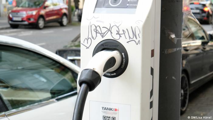 An electric car charger on Cologne's climate street