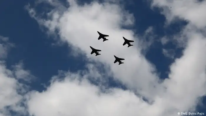 Serbian fighter jets flying over Nis during the parade