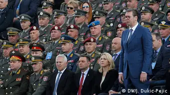 Aleksandar Vucic with Serbia's military officers