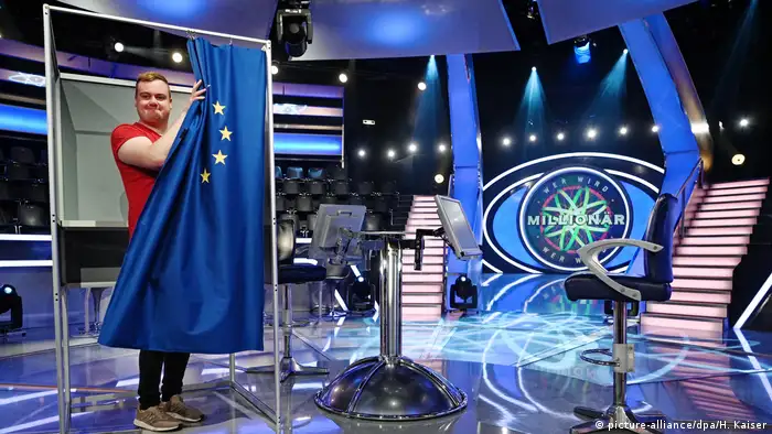 A person at the last EU election casting a ballot on the set of Germany's Who Wants to be a Millionaire