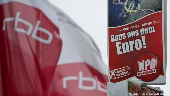 RBB flags and a electoral campaign poster of the extreme-right NPD party