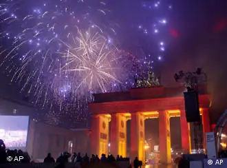 Fireworks during unity celebrations at the Brandenburg Gate