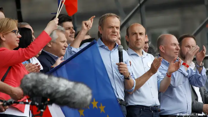 EU Council President Donald Tusk speaking at the 'Poland in Europe' rally