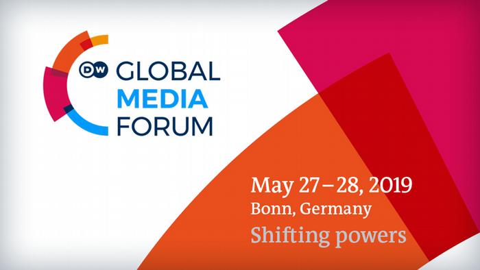 Banner zur Bewerbung des Global Media Forum mit Thema, Datum und Ort