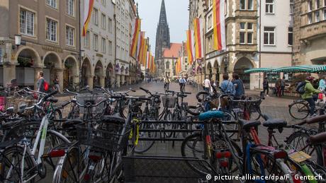 Bicycles parked in the main pedestrian area in the German city of Münster