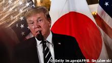 US President Donald Trump speaks during a meeting with business leaders in Tokyo on May 25, 2019. - US President Donald Trump arrived in Japan on May 25 for a four-day trip likely to be dominated by warm words and friendly images, but relatively light on substantive progress over trade. (Photo by Brendan SMIALOWSKI / AFP) (Photo credit should read BRENDAN SMIALOWSKI/AFP/Getty Images)
