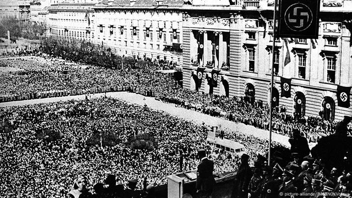 Crowds celebrating Austria's annexation in 1938