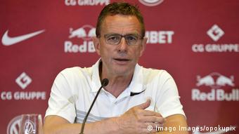 Ralf Rangnick speaking at an RB Leipzig press conference
