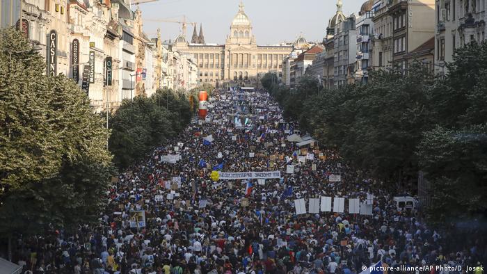 Protesters gather downtown Prague, Czech Republic