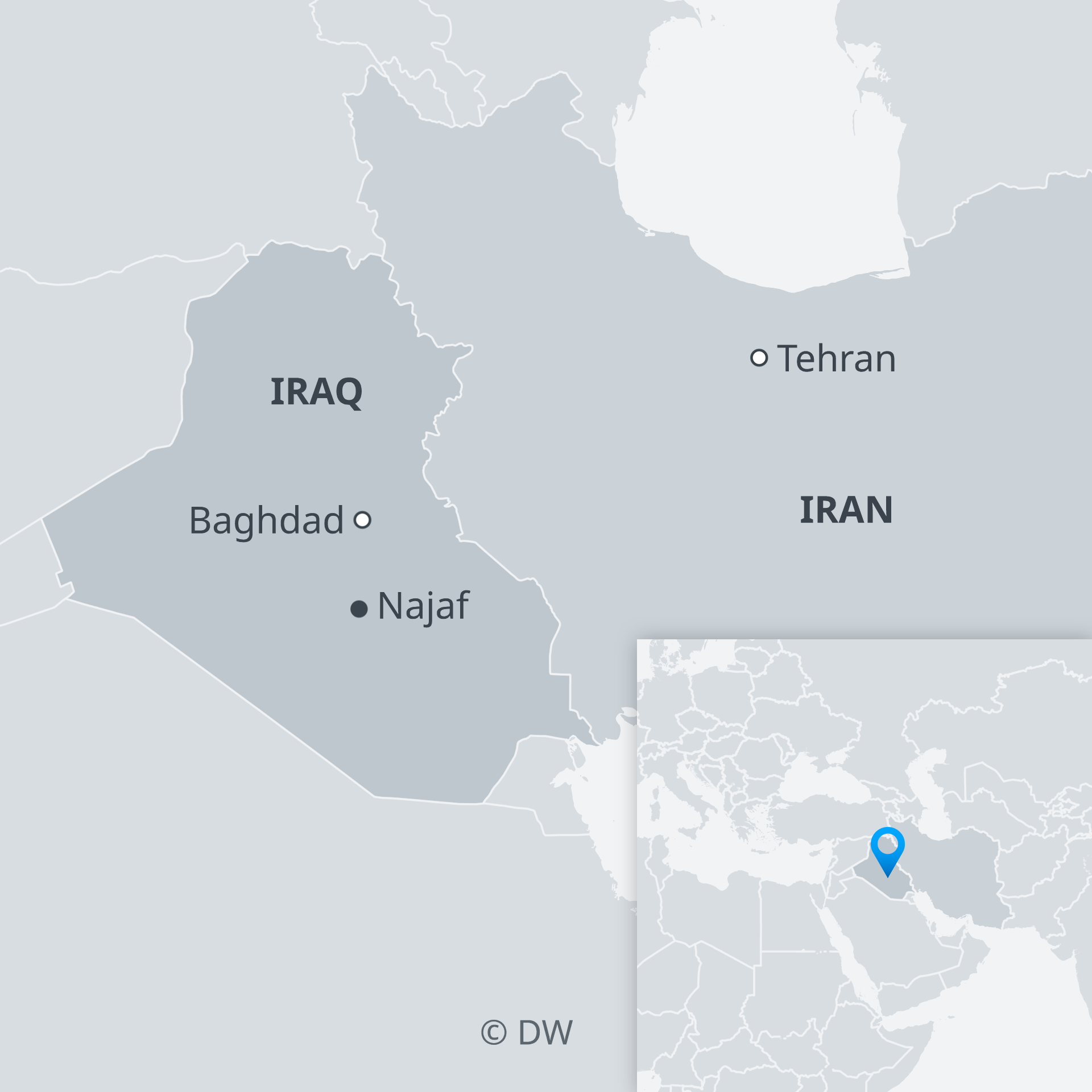 Karte Irak Najaf mit Iran EN