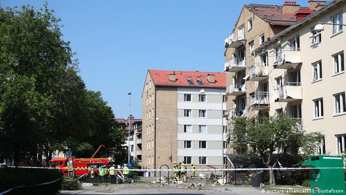 Emergency services attend to two apartment buildings in Linkoping following an explosion